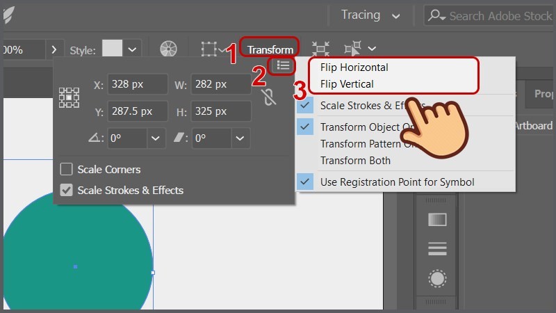Lật hình Transform Tool