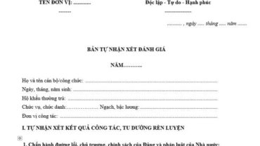 Mẫu bản tự nhận xét đánh giá cán bộ công chức